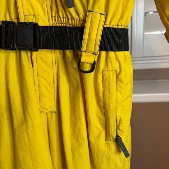 Vintage Sportcaster Size M One Piece Snow Ski Suit Yellow Black Warm Winter 80's - Picture 3 of 9